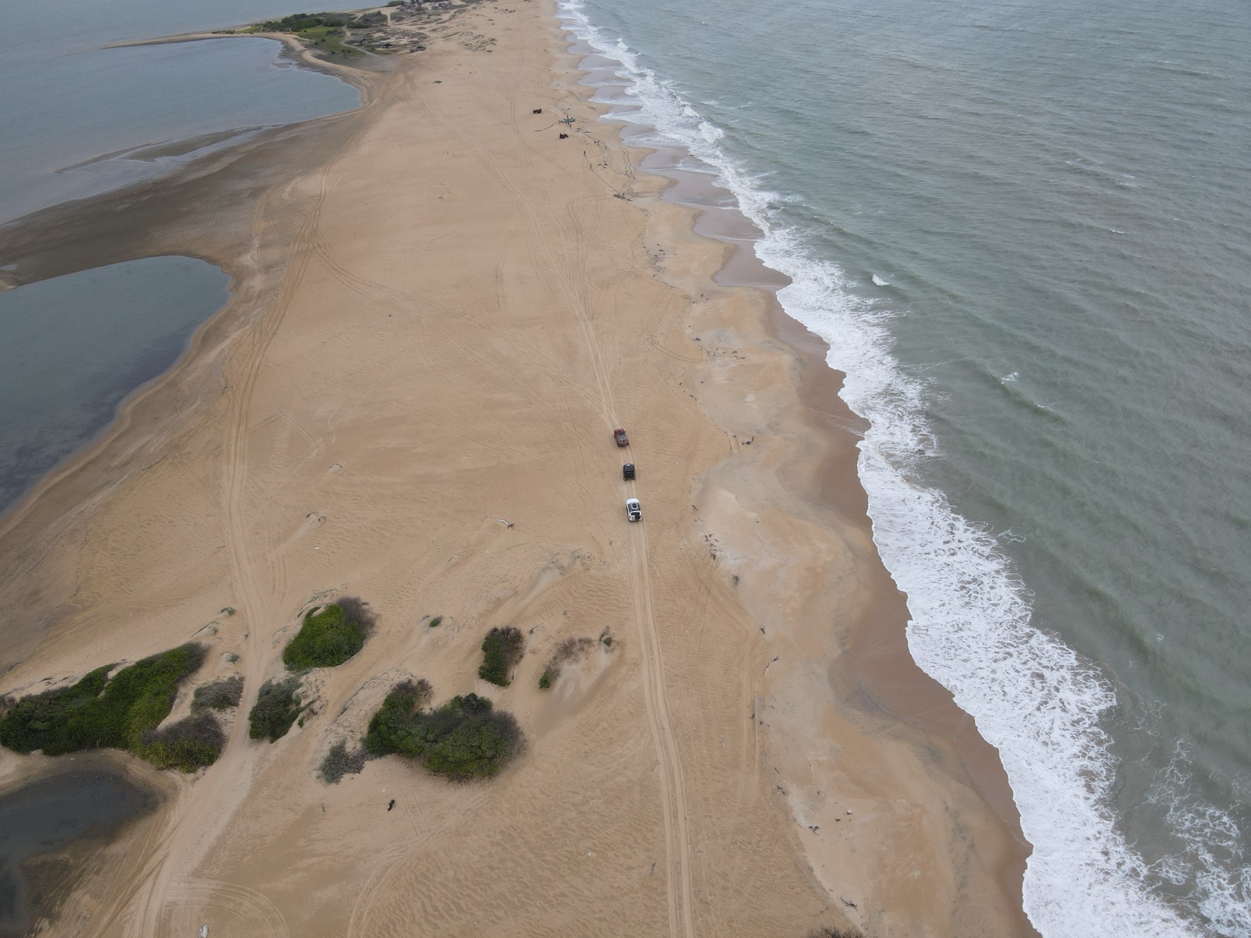Aerial view over Kalpitiya coastal roads and lagoon country